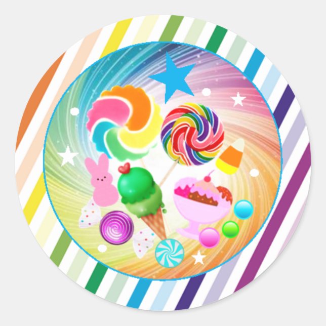 Candy theme, chocolate, food, donuts, rainbow part classic round sticker (Front)