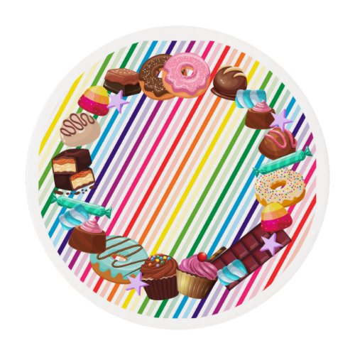 Candy theme chocolate food donuts rainbow part edible frosting rounds