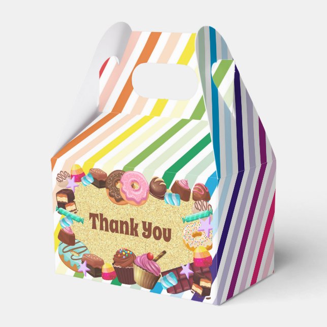 Candy theme, chocolate, food, donuts, rainbow part favor boxes (Front Side)