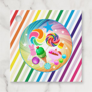 Candy theme, chocolate, food, donuts, rainbow part favor tags