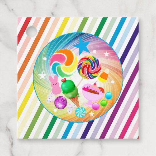 Candy theme chocolate food donuts rainbow part favor tags