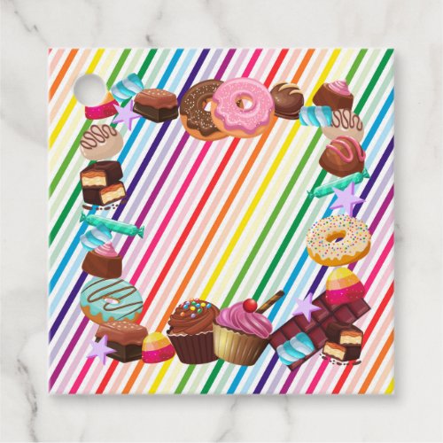 Candy theme chocolate food donuts rainbow part favor tags
