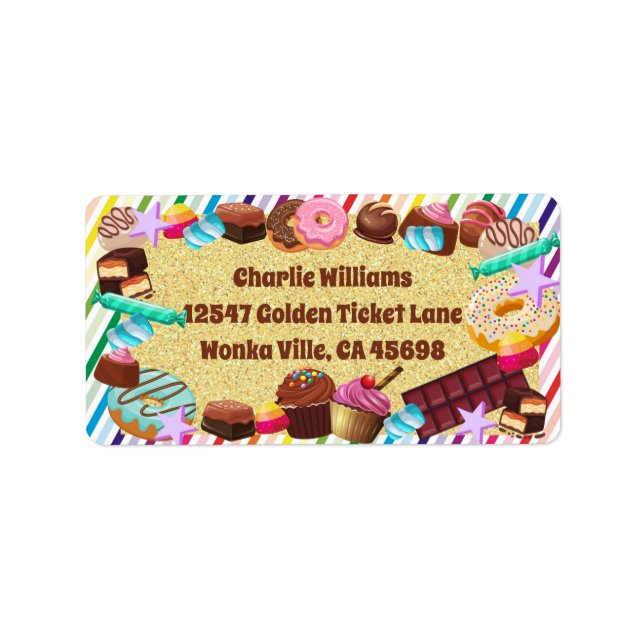 Candy theme, chocolate, food, donuts, rainbow part label (Front)