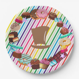 Candy theme, chocolate, food, donuts, rainbow part paper plates