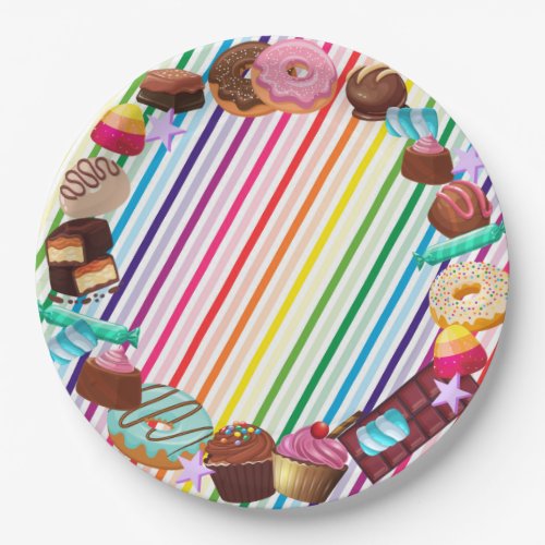 Candy theme chocolate food donuts rainbow part paper plates