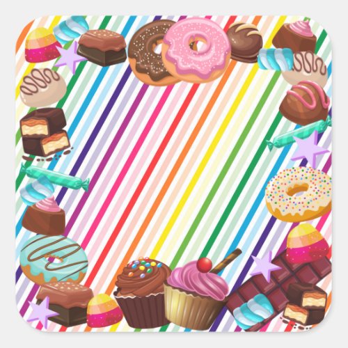 Candy theme chocolate food donuts rainbow part square sticker