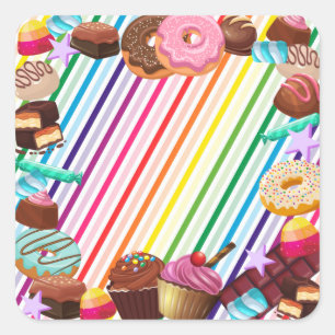 Candy theme, chocolate, food, donuts, rainbow part square sticker
