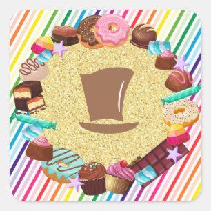 Candy theme, chocolate, food, donuts, rainbow part square sticker