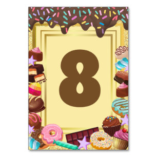 Candy theme, chocolate, food, donuts, rainbow part table number