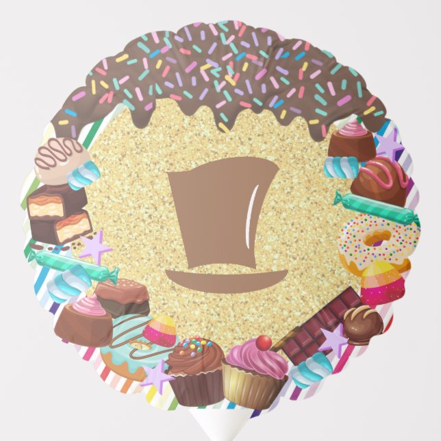 Candy theme, chocolate, golden ticket, rainbow  balloon (Front)