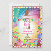 Candy theme, chocolate, golden ticket, rainbow inv invitation