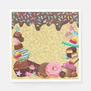 Candy theme, chocolate, pink blue purple napkins