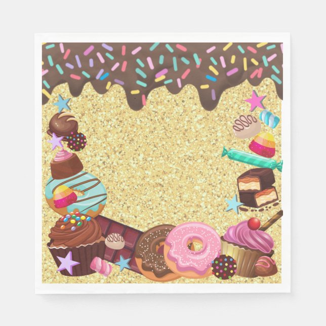 Candy theme, chocolate, pink blue purple napkins (Front)