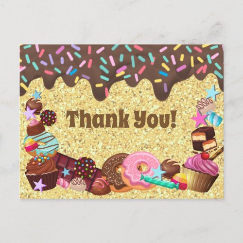 Candy theme chocolate pink blue sprinkles  postcard