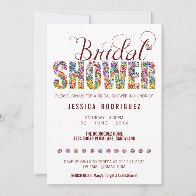 Candy Theme CUSTOM COLOR BRIDAL Shower Party Invitation (Front)