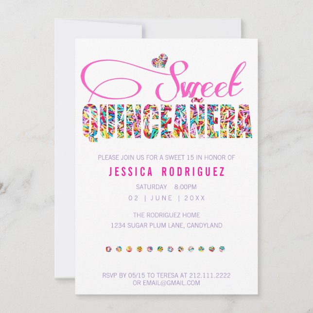 Candy Theme Quinceañera Birthday Invitation (Front)