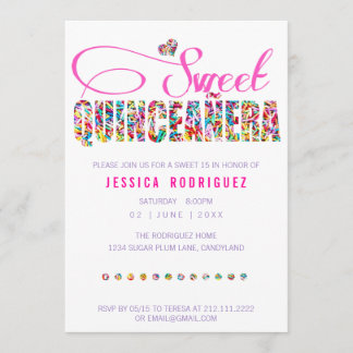 Candy Theme Quinceañera Birthday Invitation