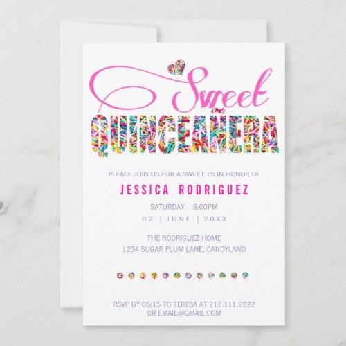 Candy Theme Quinceañera Birthday Invitation