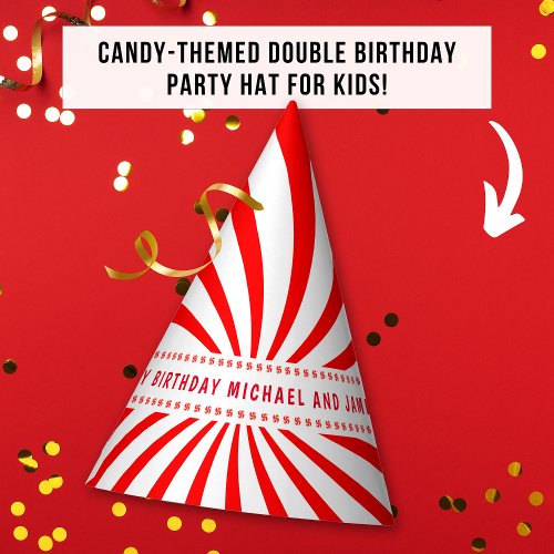 Candy Theme Red White Birthday Celebration  Party Hat