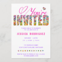 Candy Theme Sprinkles Birthday Party Invitation