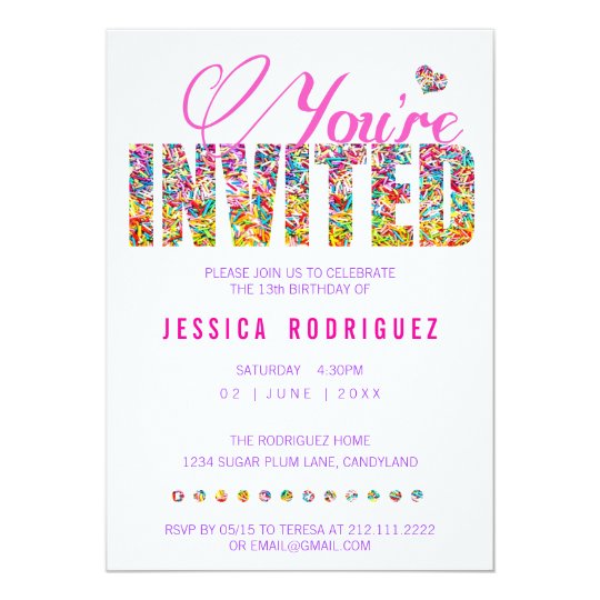 Candy Theme Sprinkles Birthday Party Invitation Zazzle.com Candy Theme Sprinkles Birthday Party Invitation Zazzle.com