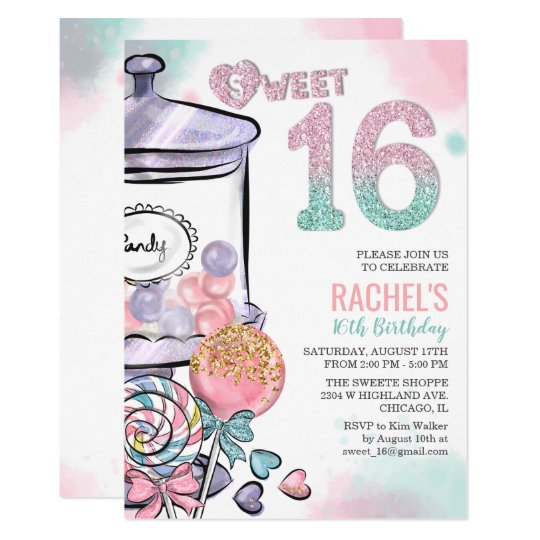 Candy Theme Sweet 16 Birthday Invitation