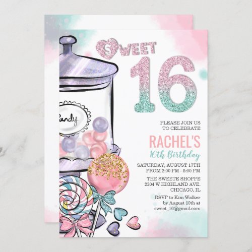 Candy Theme Sweet 16 Birthday Invitation