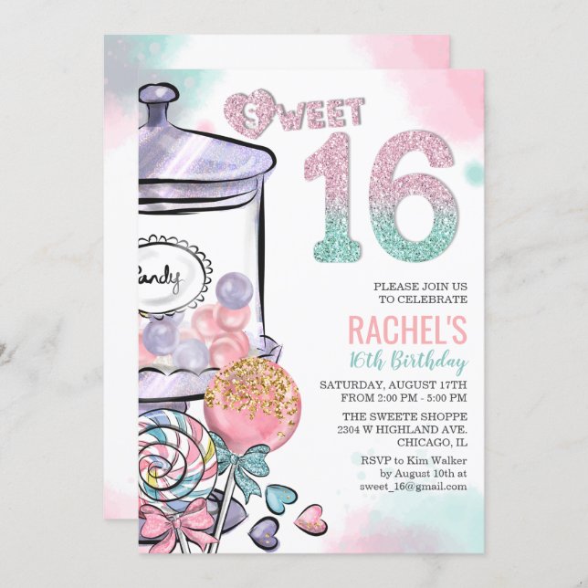 Candy Theme Sweet 16 Birthday Invitation (Front/Back)