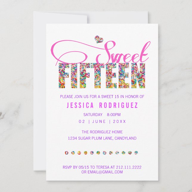 Candy Theme SWEET Fifteen 15 Birthday Invitation (Front)