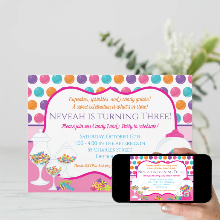 Candy Themed Birthday Party Invitation | Zazzle