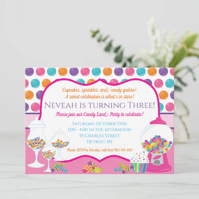 Candy Themed Birthday Party Invitation | Zazzle