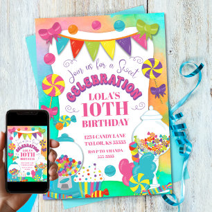 Candy Themed Girl's Colorful Rainbow Birthday Invitation