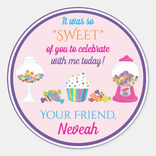 Candy Themed thank you party favor Classic Round Sticker