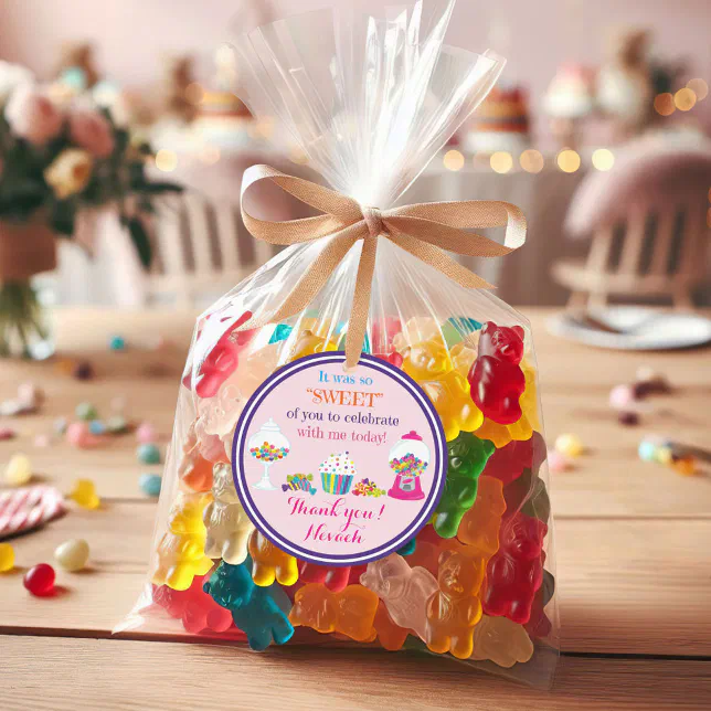Candy Themed thank you party favor Classic Round Sticker | Zazzle