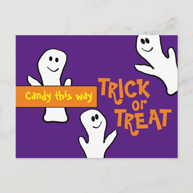 Candy this Way Bunch of Ghosts Halloween Postcard (Front)