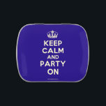 Candy Tins<br><div class="desc">Based on the original Keep Calm and ... poster this cream and blue Keep Calm and Party On Candy Tin features a custom designed font that matches the original closely.</div>