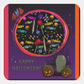Candy, Tombstone and Jack o' Lanterns Square Sticker
