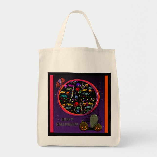 Candy, Tombstone and Jack o' Lanterns Tote Bag (Front)