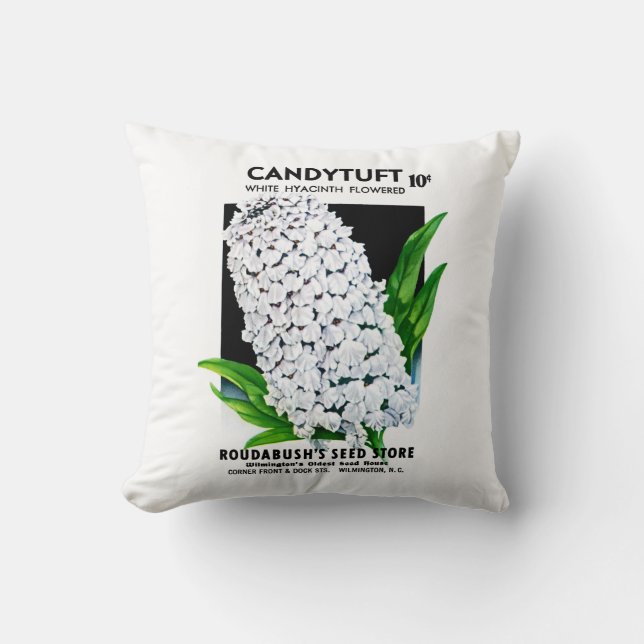 Candy Tuft Flowers Seed Packet Label Throw Pillow (Front)