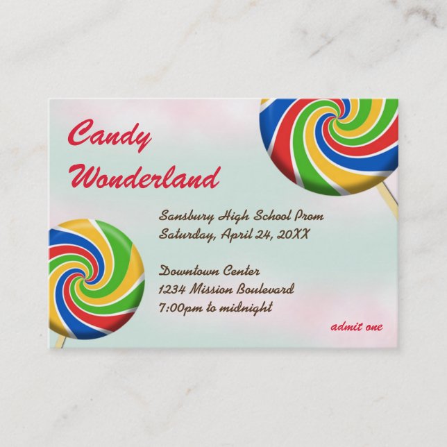 Candy wonderland custom logo prom admission ticket (Front)