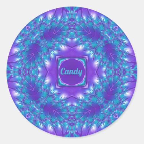 CANDY  WOW PRETTY 3D Aqua Purple and White  Classic Round Sticker