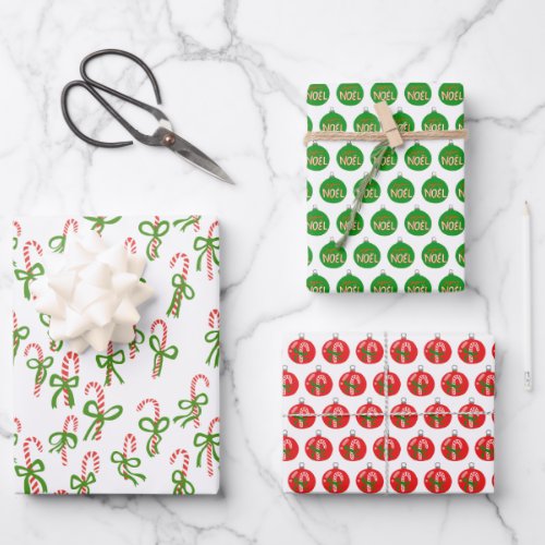 Candycane Christmas Ornaments Xmas Holiday Nol Wrapping Paper Sheets