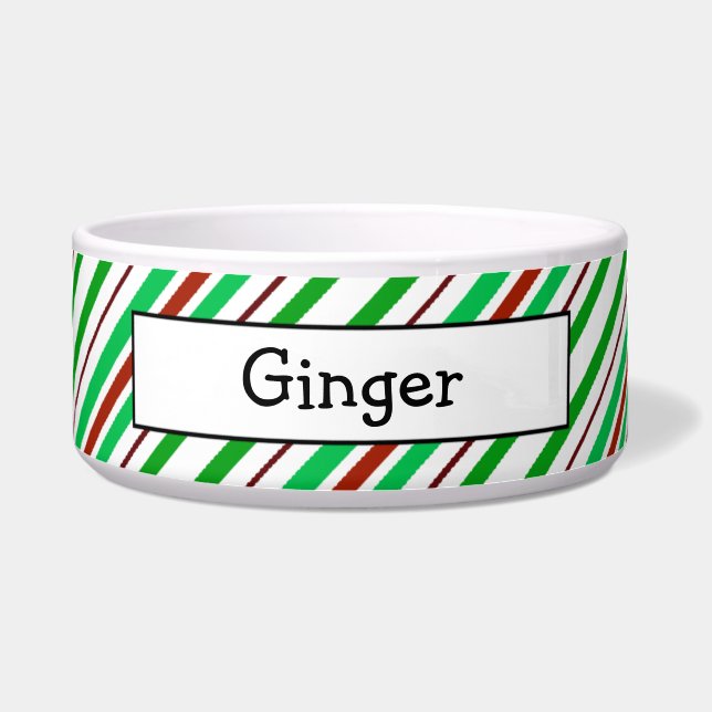 Candycane Peppermint Personalized Pet Bowls (Front)
