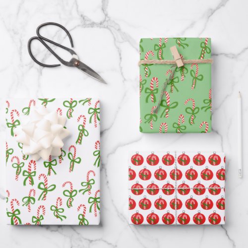 Candycanes Christmas Ornaments Xmas Holiday Wrapping Paper Sheets