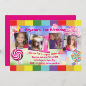 Candyland 1st Birthday Party 4 Photo Invitation (Front/Back)