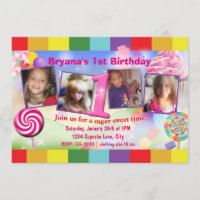 Candyland 1st Birthday Party 4 Photo Invitation