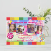 Candyland 1st Birthday Party 4 Photo Invitation (Standing Front)