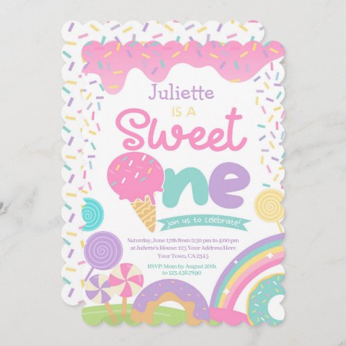 Candyland and Ice Cream 1st Birthday Invitation