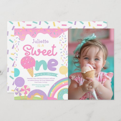 Candyland and Ice Cream 1st Birthday Invitation