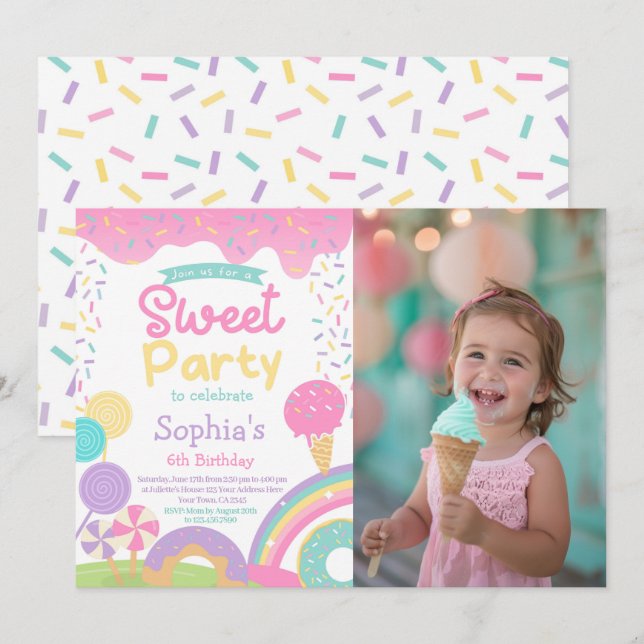 Candyland and Ice Cream Fully Customizable Invitation (Front/Back)